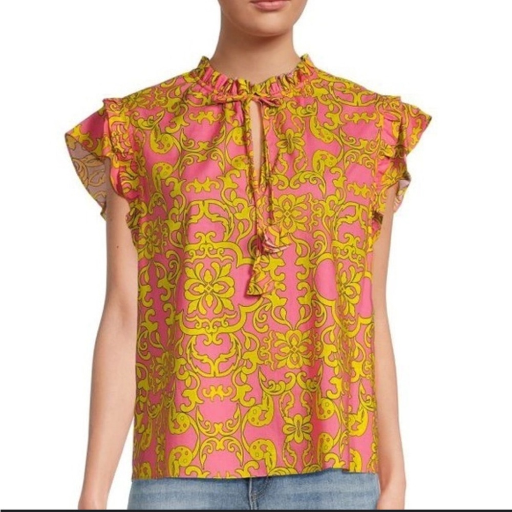 Misa Los Angeles Blouse Womens XS Tassel V Neck Flutter Sleeve Peasant Flowy